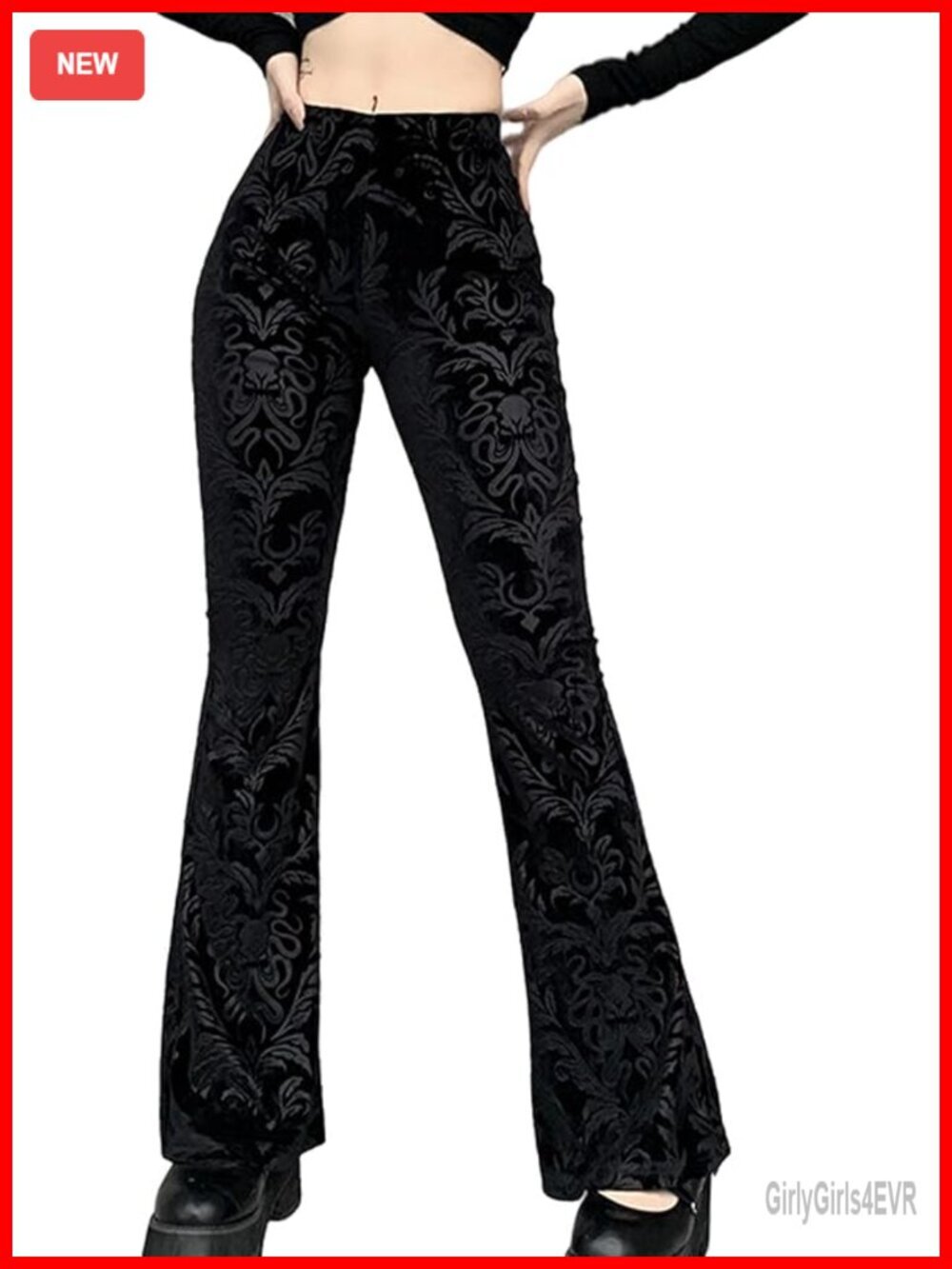 Floral Velvet Flare Pants High Waisted Bell Bottom Leggings Gothic Steampunk
